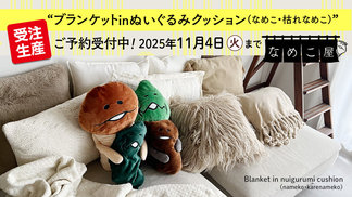 【なめこ屋】『ブランケットinぬいぐるみクッション(なめこ・枯れなめこ)』のご予約受付開始! イメージ