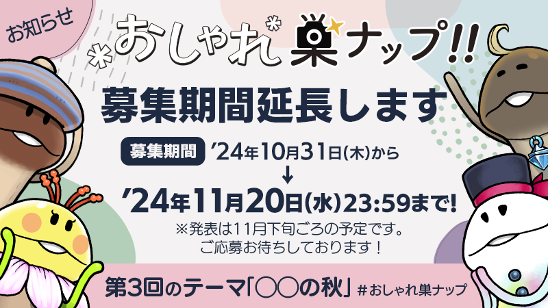 【おしゃれ巣ナップ】第3回の締切りを11月20日（水）まで延長します！！ イメージ